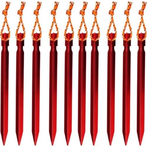 Tent Stakes Rhombic Tent Pegs 7 Inch Ultralight Aluminum Camping Hiking Peg with Pull Cords & Pouch,Pack of 10
