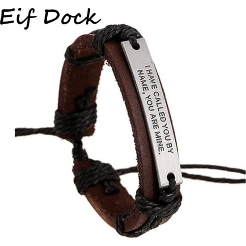 Eif Dock Your Are Mine PU Leather Bracelet Adjustable Men Bracelet Personality Gift For Hip Hop Husband Wristband Bracelet