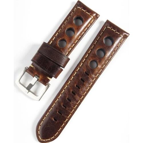 TEMRS Vintage Genuine Leather Watchbands Belt 20mm 22mm 24mm Women Men Breathable Watch Band Strap Sport Watch Accessories