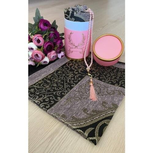 Dowry Gift Boxed Pink Prayer Rug Set Luxury Taffeta Prayer Rug