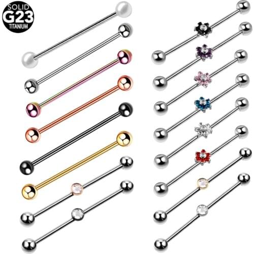 SWANJO 1PC 14G G23 Titanium Industrial Piercings Industrial Barbell Gem Top Removable Earrings Tragus Ear Gauge Body Jewelry