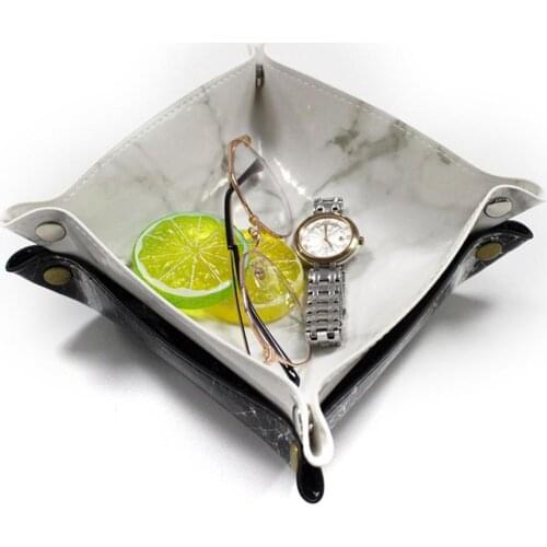 Nordic Marbling Folding Storage Tray PU Leather Dice Rolling Tray Collapsible Key Coin Storage Box Desktop Storage Organizer