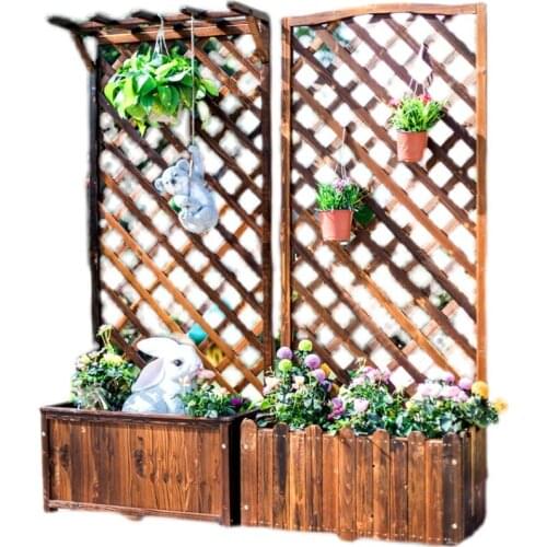 TT Antiseptic Wood Flower Stand Flower Pot Lattice Outdoor Fence Outdoor Courtyard Balcony Decoration Fence Planter Partition