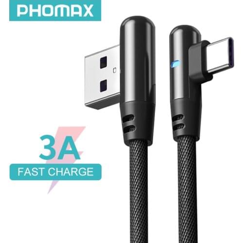 PHOMAX 90 Degree Fast Charging Usb C cable Type-c Elbow Game Cord For Samsung Note 9 8 Xiaomi Mi8 Mobile Phone Charging Cable