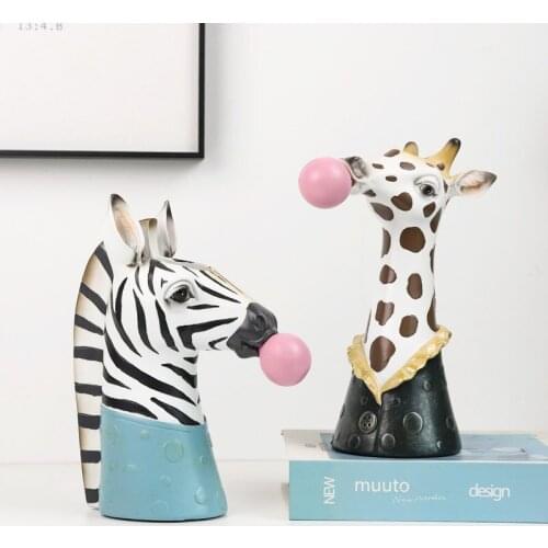 Animal Head Succulent Vase Flower Pot New Modern Resin Hand Painting Giraffe/zebra/bear/panda Blowing Bubbles Animal Bust Figure