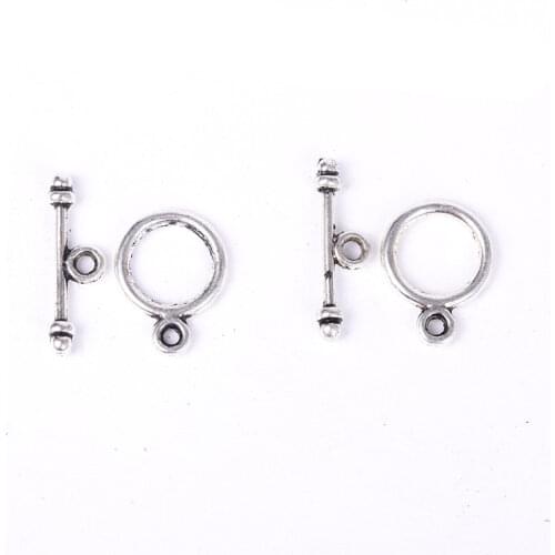 30 Sets Antique Tibetan Silver Toggle Clasps for Diy Bracelets Necklace Round Metal Clasps Hooks Jewelry Making Findings