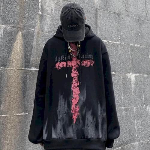 Womens Hoodies 2021 New Autumn Winter Korean Version Ins Dark Graffiti Couple Tops Loose Plus Velvet Jacket Tide Men Clothing
