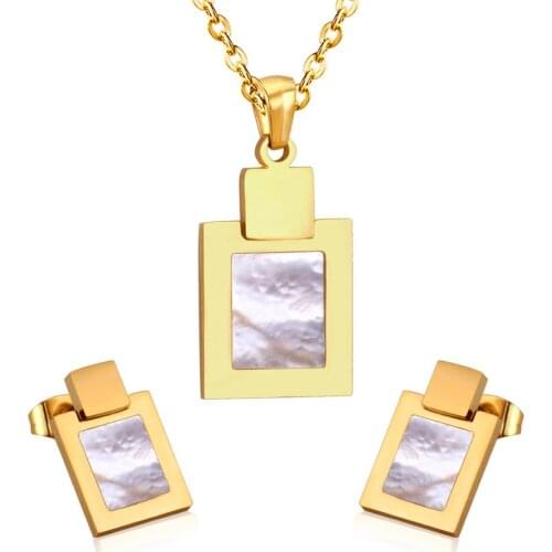 LUXUKISSKIDS Cute Style Square Shell Necklace Earring Sets For Women Girl Jewelry Sets With 45cm Chain 2 Color Choker Necklaces