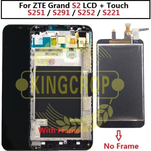 100% Full LCD DIsplay+Touch Screen Digitizer Assembly For ZTE Grand S2 S 2 II S251 S291 S252 S221 lcd with frame Free Shipping