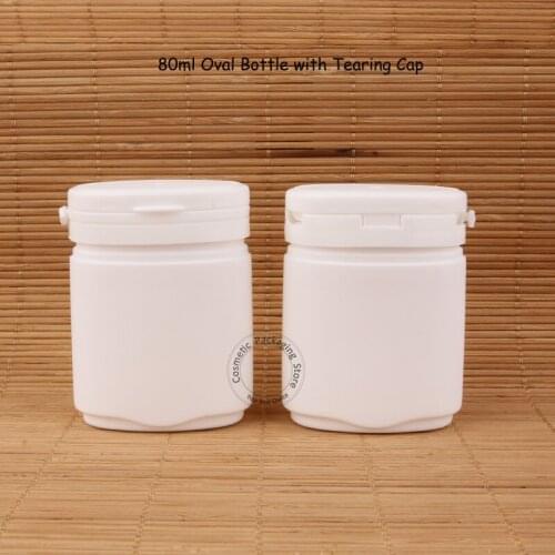 100pcs/Lot Wholesale Empty 80g Oval Shape 8/3OZ White Color Plastic Chewing gum Bottle with Tearing Cap Candy Container
