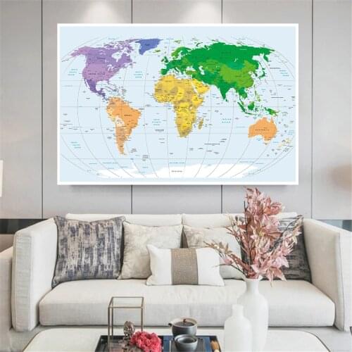 150*100cm Political Map of The World Non-woven Canvas Painting Vintage Wall Art Poster Living Room Home Decor School Supplies