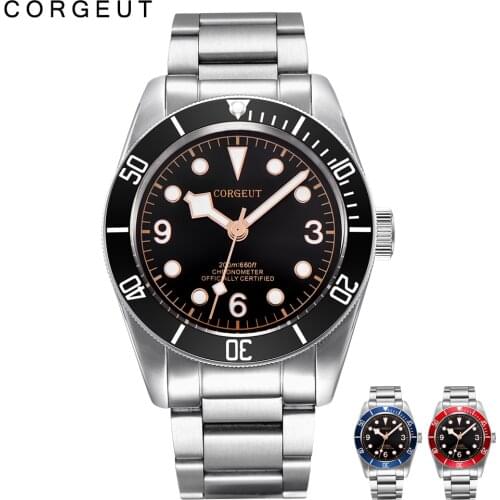 2021 CORGEUT Fashion Watch Mens Automatic Mechanical Citizen Movement Luxury Military Luminous Waterproof Stainless Steel Watch