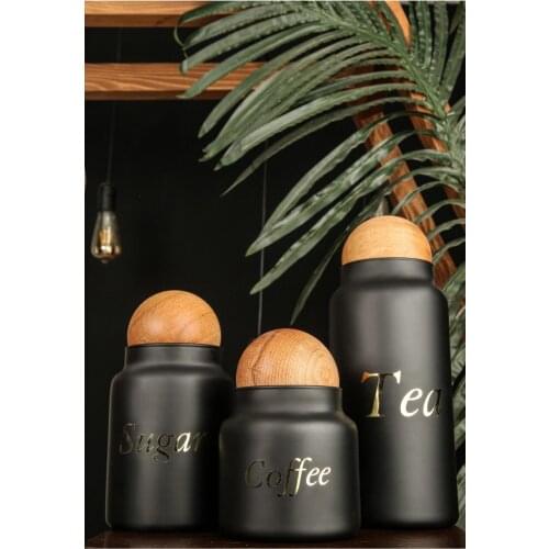3 Of Wooden ball jar with lid black matt gold printed tea coffee candy container glass healthy food storage layout