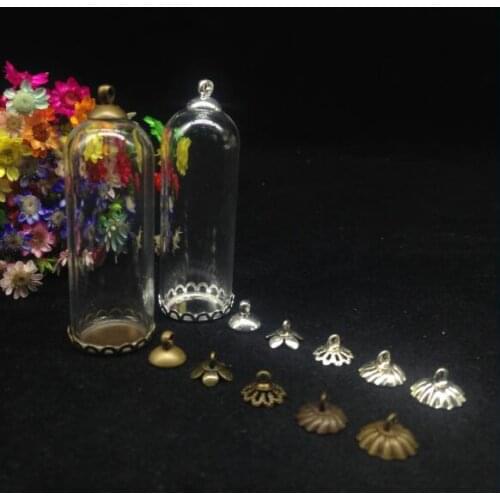 3sets/lot 50*18 tube jars glass globe lace base beads cap glass jewelry accessory pendant glass cloche dome glass cover necklace