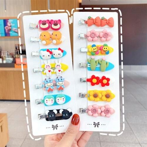 4Pcs/Set New Cute Cartoon Flower Animals Hairpins For Girls Sweet Flat Hair Clips Barrettes Headband Fashion Hair Accessories
