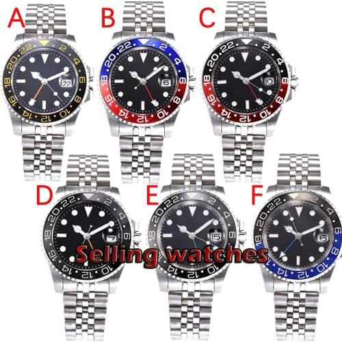 40mm PARNIS black dial luminous Sapphire glass Ceramic bezel GMT automatic mens watch Luxury Brand Top Mechanical Watches