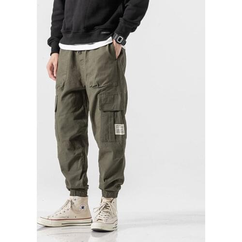 Pants Men Streetwear Hip Hop Pants Mens Joggers Pants Casual Harem Ankle Length Trousers Elastic Waist Black Army Green