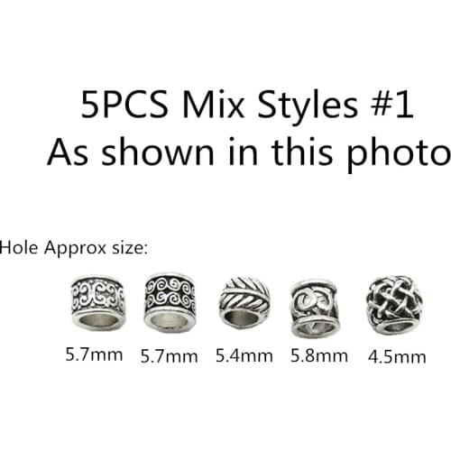 5PCS Antique silver Hair Braid Dreadlock Beads rings tube Viking Rune beard beads DIY Hair Styling Accessories