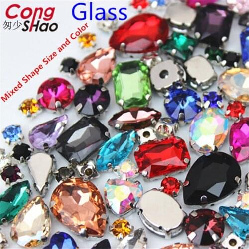 Cong Shao 50PCS/PACK Glitter Crystals Sew On Rhinestone With Claw DIY Colorful Dress Stones Mix Shape Glass For Garment CS1000