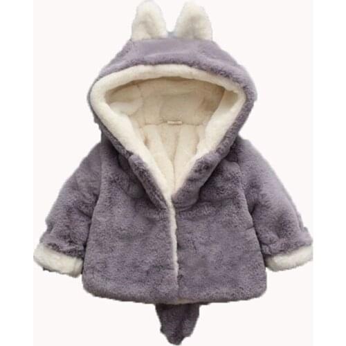 Baby Girl Jackets Winter Girls Faux Fur Coat Cute Ear Hooded Infant Kids Overcoat Children Warm Outerwear