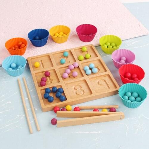 Children Wooden Toys Clip Beads Puzzle Game with Number Tracing Board for Preschool Kids Early Development