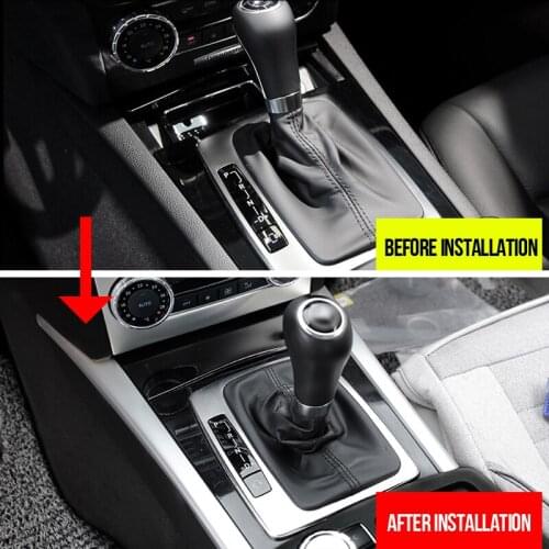 For Mercedes Benz C class W204 2008-2014 Console Gear Shift Decal Strips Stainless Steel Water Cup Holder Frame Cover Trim