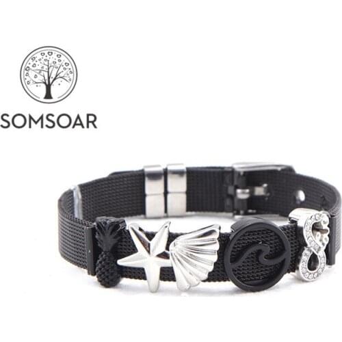 Dropshipping Somsoar Jewelry Black+silvering Beach BOHEMIAN Mesh Bracelet Set Stainless steel Bangle for Beach Girl Best Gift