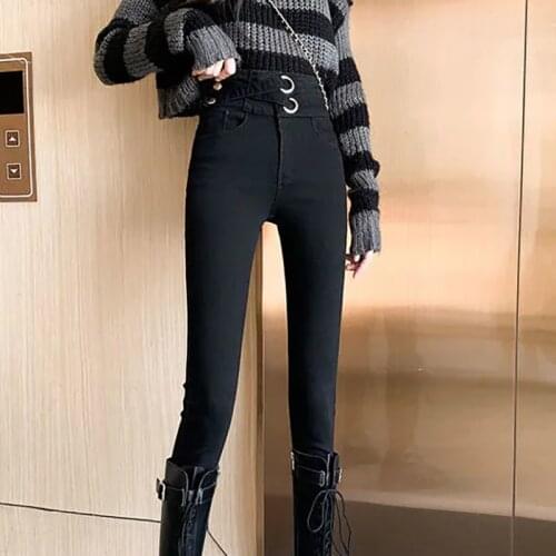New High Waist Women Jeans Stretch Skinny Washed Pencil Pants Femme Autumn Korean Wave Resilience Leggings Slim Fashion Trousers