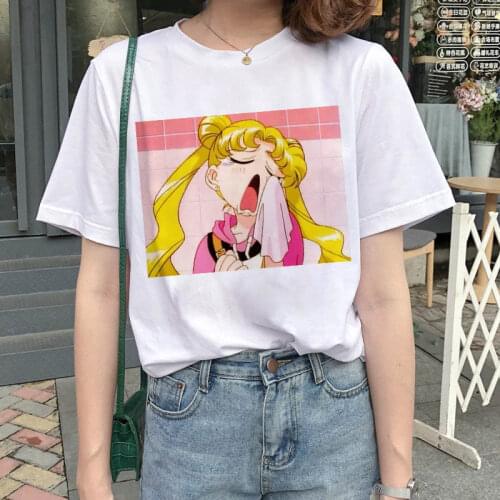 Oversized Womens T-Shirt Basic Moon Japanese Anime Print Tops Summer Female T-Shirts Clothes Harajuku Short Sleeve Tee Shirt