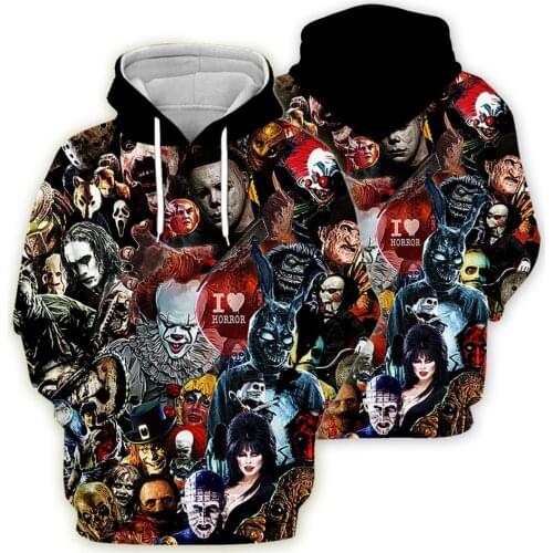 Halloween Horror Movie Characters Printed 3D Jacket Mens Hoodies Women/Men Vintage Gothic Sweatshirt Boys Streetwear Outfits