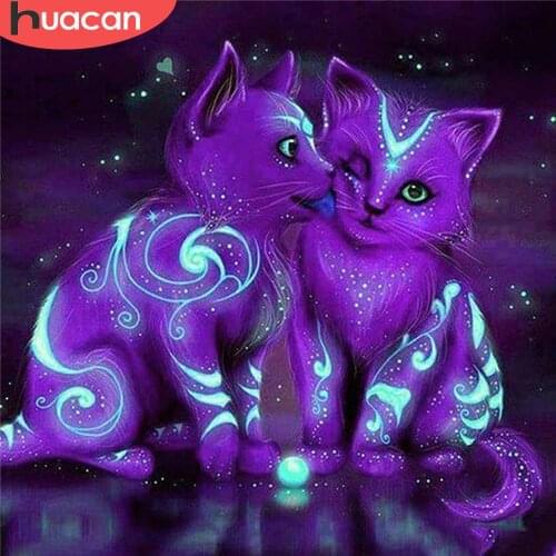 HUACAN Diamond Painting Cat Picture Of Rhinestone Full Square Round Diamond Embroidery Animal Diamond Mosaic Handicraft Wall Art