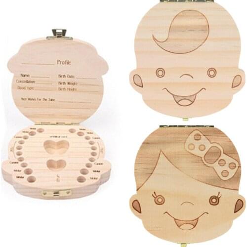 Spanish Baby Portugal Girls Teeth Kids Box Organizer Gifts Umbilical Wooden Milk Lanugo Case English Italian Collect French Boys