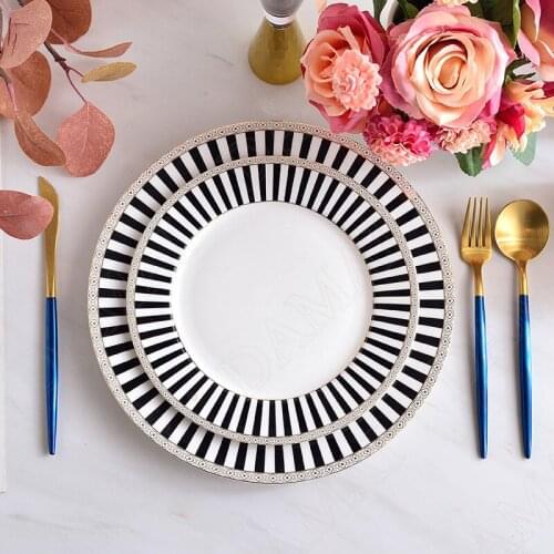 Golden Stroke Ceramics Plate European Style Western Steak Flat Plates Dining Table Fruit Salad Dish Bone China Kitchen Tableware