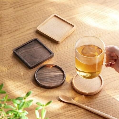 Japan food grade household wooden cup mat high quality anti temperature square round natural wood color table pad