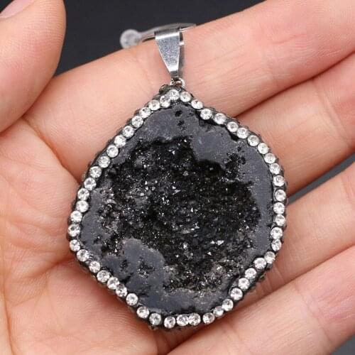 Natural Stone Pendant Irregular Black Quartzs Diamonds Faceted Pendant Necklace for DIY Jewelry Best Birthday Gift Size 35x45mm