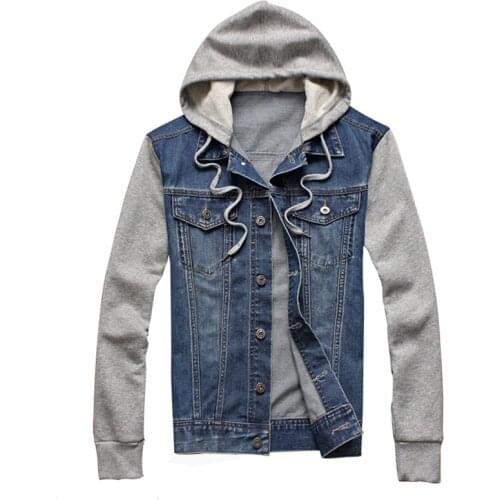 2020 Men Hooded Denim Jacket Mens Casual Jean Jackets Mens Streetwear Cowboy jacket Male Hat Detachable Coat 4XL 5XL
