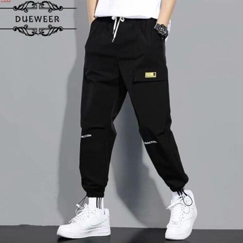 Dueweer Summer Thin Overalls Mens Trendy Brand Korean Loose-Fitting Harem Pants Male Students Nine-Point Casual Pants