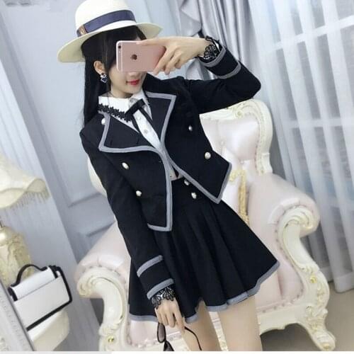 Fashion Black Gray Suit Spring Autumn Women Two-Piece Dress Female New Student Clothing