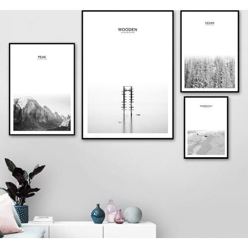 Ordic Sea Forest Landscape Canvas Painting Poster Wall Art Prints Black White Minimalist Pictures For Living Room Decor