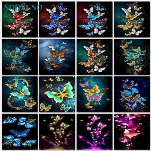 SDOYUNO Oil Painting By Numbers Butterfly 60x75cm Paint For Drawing By Numbers On Canvas Animals Frameless Home Decor Wall Art
