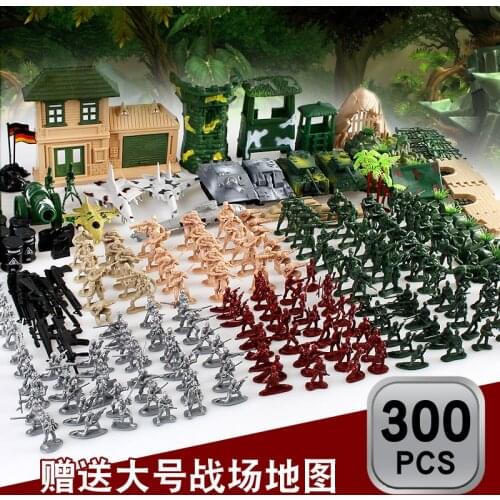 300pcs DIY Military Scene Model Set Soldiers Military Corps War Scene Childrens Toys Static Assembled Model Toys with Map
