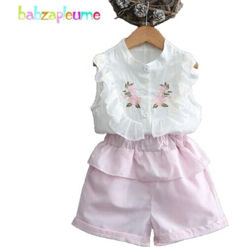 New Girls Kidswear Flower Printed infant outfit Chiffon Summer Children Clothing Sleeve Shirt+Pant 2PCS/Suit Baby Tracksuit A250