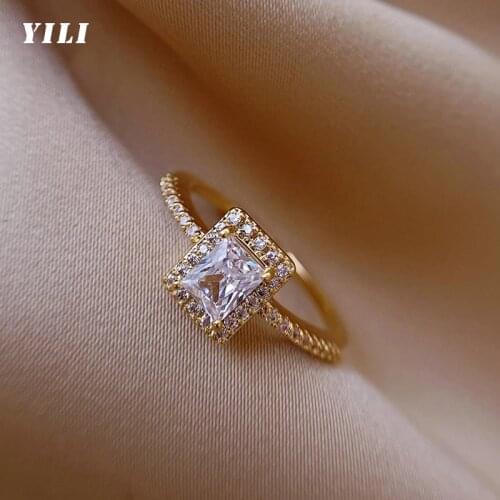 2021 New Fashion Square Zircon Open Rings Exquisite Korean Opening Rings for Women Girls Wedding Party Shining Ring Jewelry