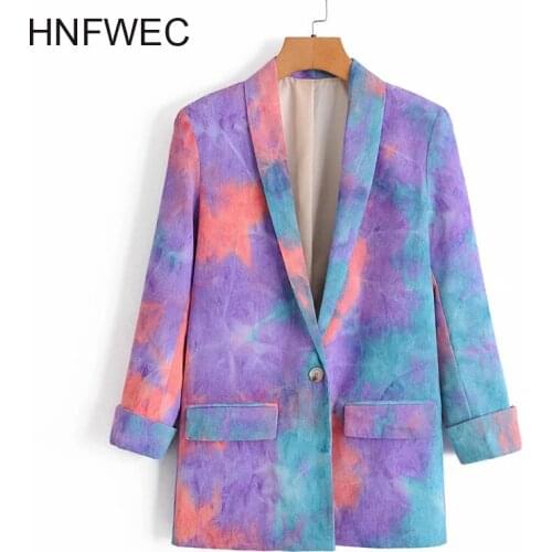 2020 Autumn New Long Sleeve Purple Tie-dye Slim Single Button Blazer Women Coat K191