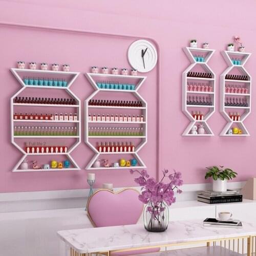 Exquisite shape iron nail polish shelf wall hanging two rows of manicure display rack internet popular nail polish plastic place