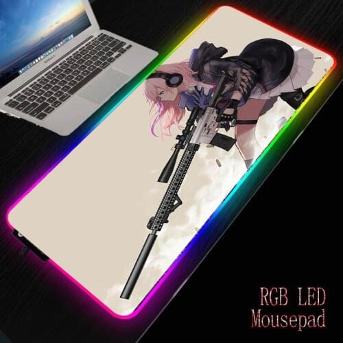 MRGBEST Hot Anime Girl with Gun Gaming RGB Large Computer Mouse Pad LED Illumination Backlight Mause Padmouse Keyboard Desk Mat