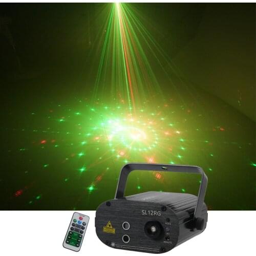 Sharelife 12 Red Green Gobos DJ Mini Laser Light Mixed Blue LED Remote Control Speed Home Gig Party Show Stage Lighting SL12RG