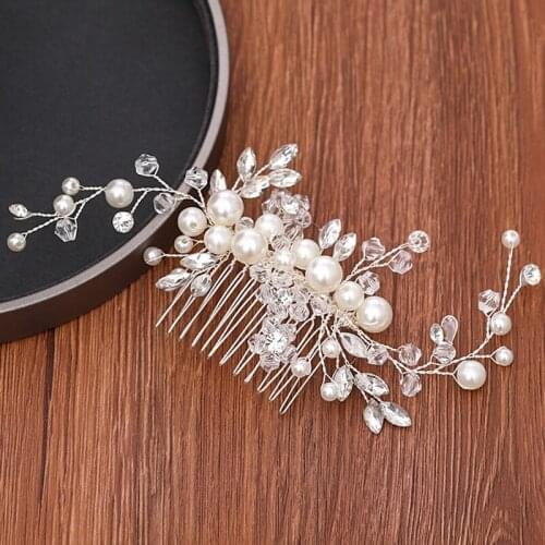Bridal Hair Accessories Crystal Pearl Wedding Hair Comb Headpiece Handmade Wedding Tiara Bridal Hair Comb Head Ornaments Jewelry