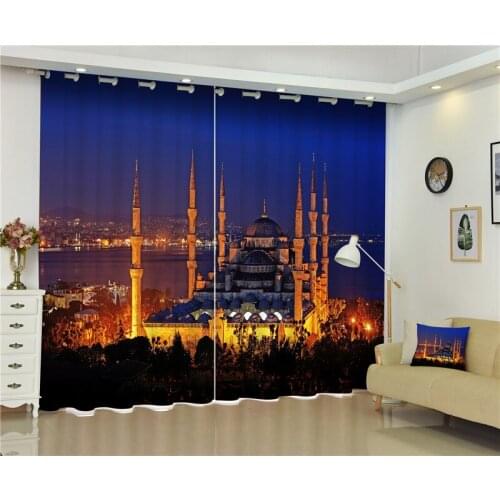 Blackout Window Curtain blue mosque 3D Curtains For Bedding room Living room Hotel Drapes Cortinas De Sala