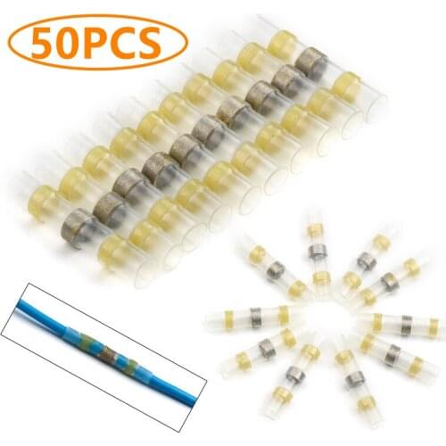 50PCS Heat Shrink Butt Wire Connectors AWG 12-10 Waterproof Insulated Automobile Wire Cable Terminals Yellow